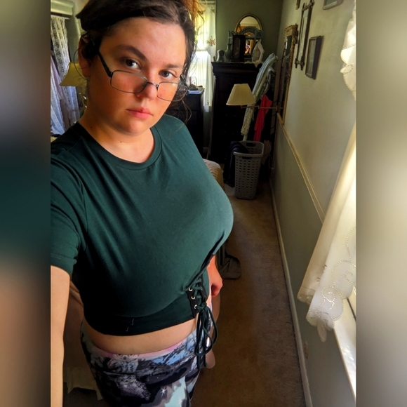 Popular Basics Forest green crop top with under bust corset style strings - Picture 1 of 3